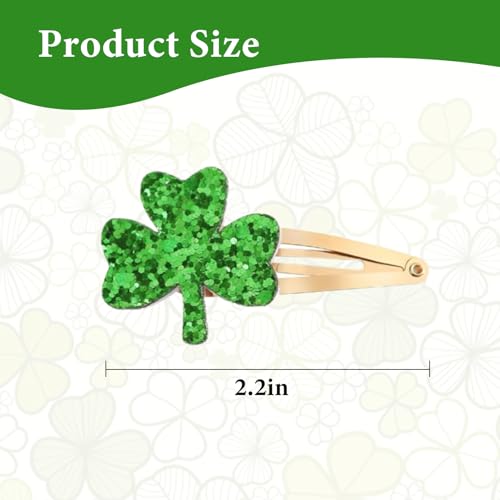 St Patricks Day Green Clover Hair Clips 4Pcs Glitter Shamrock Barrettes