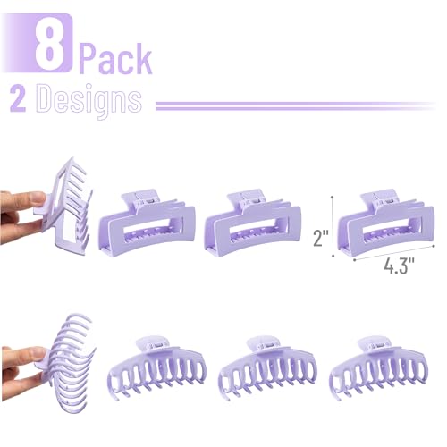 Ms. Pen Large Hair Claw Clips, 4.3 Inch Matte Purple 8 Pack