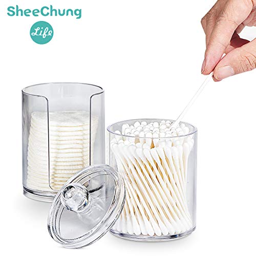 SheeChung 2-Pack Acrylic Cotton Holder Canisters - Vanity Storage