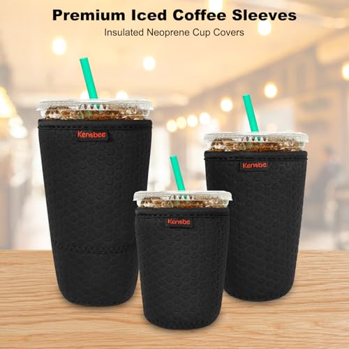 KENOBE Neoprene Iced Coffee Cup Insulator Sleeves, 3-Pack - Black