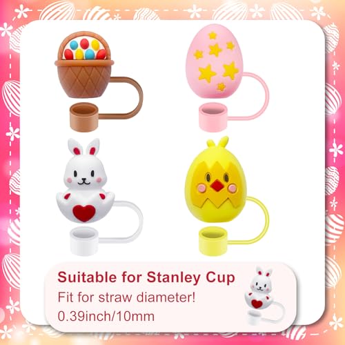 Easter Straw Covers for Stanley Cup - 4 Pack Silicone Dust Protectors
