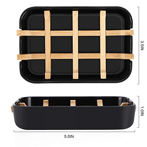 Bamboo Wooden Soap Dish with Drainage - Black, Easy Clean Design