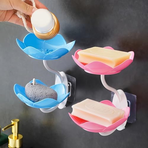 Elegant Lotus Soap Holder - Adhesive Shower Dish, D-Pink