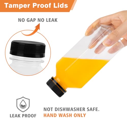 12oz Reusable Plastic Juice Bottles with Caps - Food Grade, Leak-Proof, 10 Pack