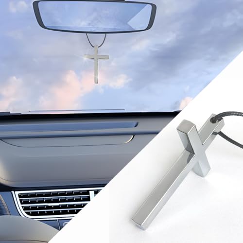 KHGUZ Metal Car Rearview Mirror Cross Hanging Ornament Silver