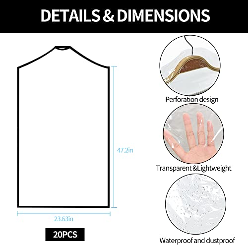 BEISHIDA 47in Clear Plastic Garment Bags - 20PCS for Clothes Storage