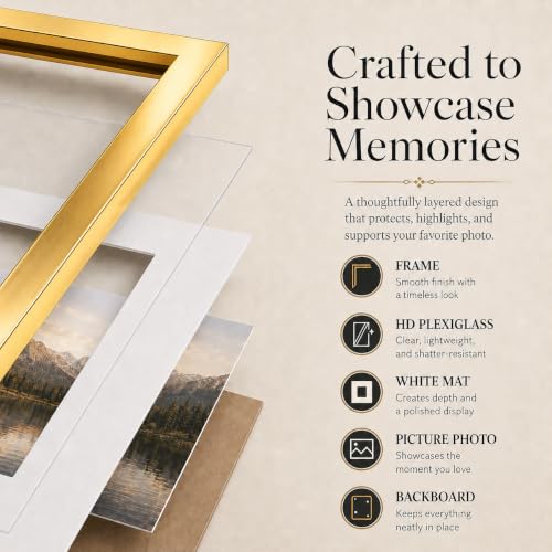 QOTIB 11x14 Gold Picture Frame with 8x10 Mat for Wall Hanging