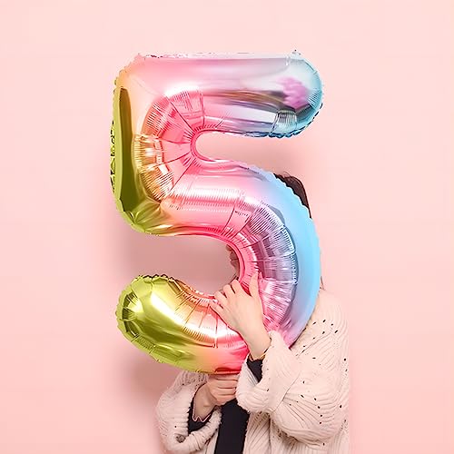 40-Inch Giant Rainbow Number 5 Balloon for Birthday Parties