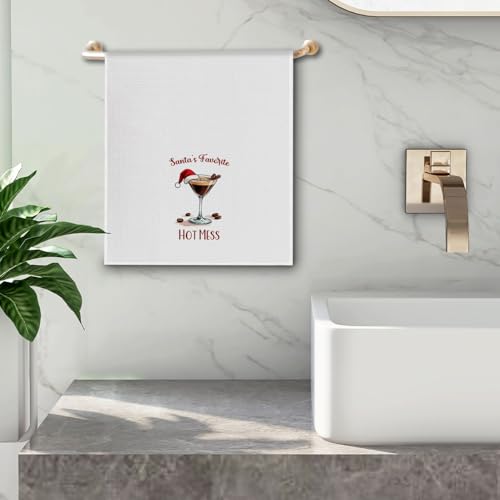 Espresso Martini Christmas Kitchen Towels - 16x24 in Hand Towels, Santa’s Favorite Gift