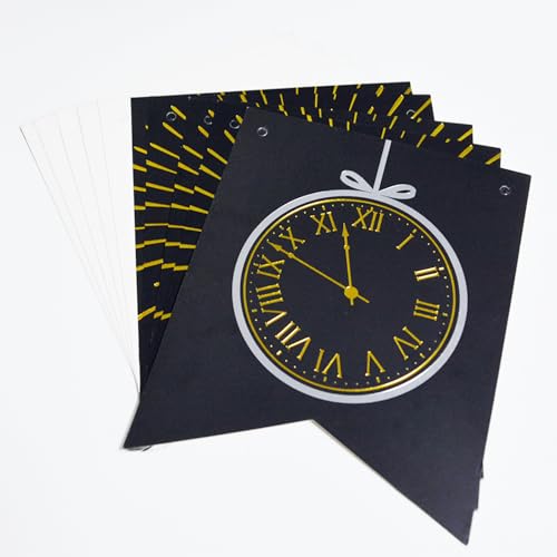 Black and Gold Happy New Year Banner 15pcs Party Decorations