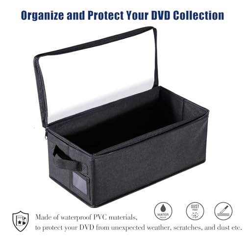 CCidea DVD Storage Box with Clear Window - 15.75" Foldable Media Organizer, Premium Zipper Closure, Holds 27+ DVDs, Dustproof Non-woven Fabric, Reinforced Handles & Label Slot (Black) (2)