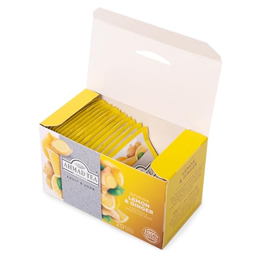 Ahmad Tea Lemon & Ginger Herbal Tea, Decaffeinated Teabags, 20 Count