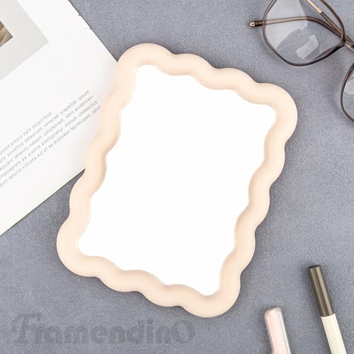 Framendino Pink Wave Desk Mirror Aesthetic Folding Vanity Mirror