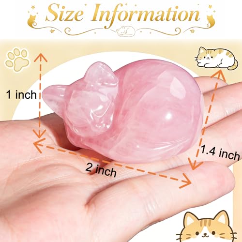 EZEELAI 2" Sleeping Cat Crystal Figurine - Pink Rose Quartz