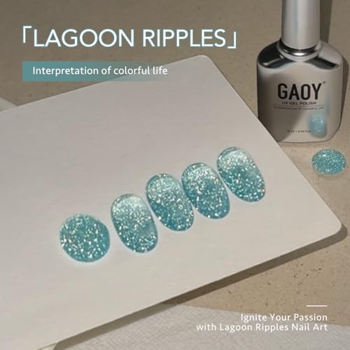 GAOY Blue Reflective Glitter Gel Nail Polish 16ml Jelly Translucent Sparkle