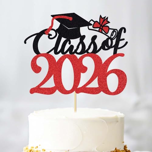 Class of 2026 Graduation Cake Topper - Glitter Cap Decoration