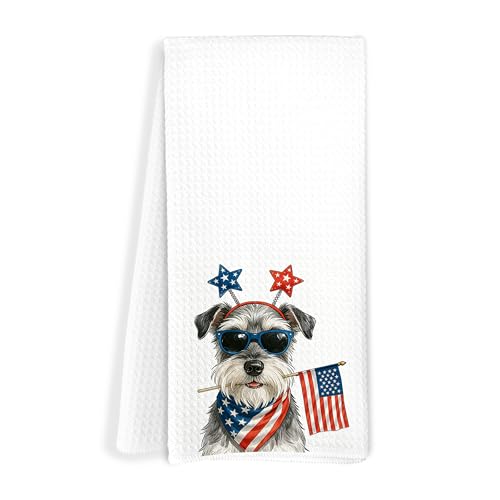 FITIE Patriotic Schnauzer Kitchen Towel - 4th of July USA Flag (Color-a6)