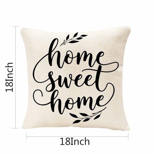 Home Sweet Home Throw Pillow Cover 18x18 | Rustic Linen Blend Cushion