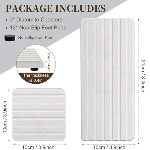 Ankzon Diatomite Absorbent Coasters Set - 3 PCS Grooved Stone Tray for Home