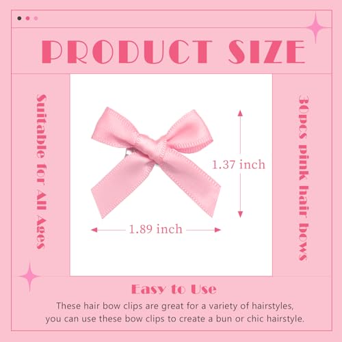 30PCS Pink Satin Bow Hair Clips Mini Bowknot Barrettes for Women Girls