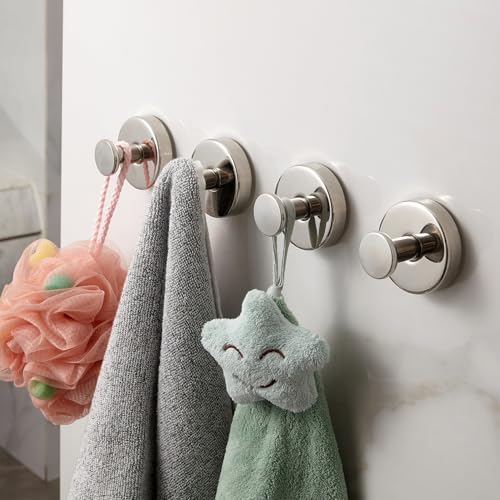 4-Pack Suction Cup Hooks for Bathrooms - Stainless Steel & PVC