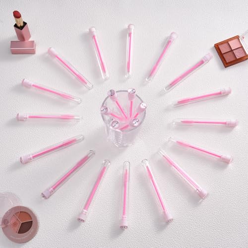SANARITA 48-Piece Disposable Mascara Wands and Crystal Lash Spoolie Brush Set with Reusable Keychain Tubes (Pink)