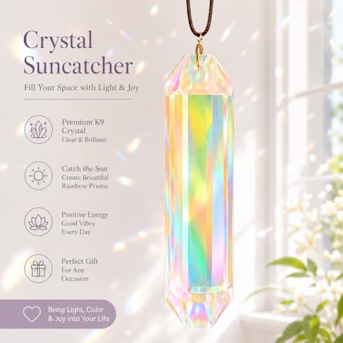 OULANITE Crystal Sun Catchers for Windows - 2 Pack Rainbow Prism Decor