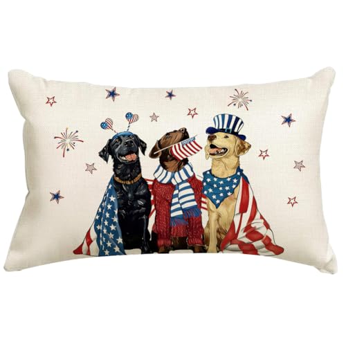 RABUSOFA 4th of July Dogs Pillow Cover 12x20 - Patriotic Decor