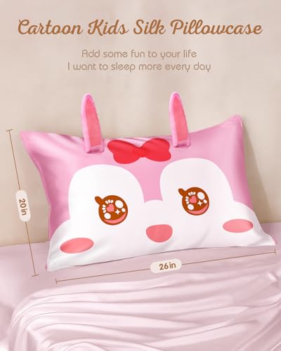 Miss Adola Cartoon Rabbit Silk Pillowcase for Kids - 20x26 Standard Size, Breathable & Soft, Hidden Zipper, Cute Kawaii Design for Teens & Girls