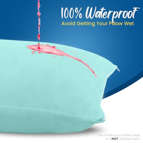 Utopia Bedding King Size Zippered Pillow Protectors Set of 4 - Spa Blue, Waterproof & Bed Bug Proof