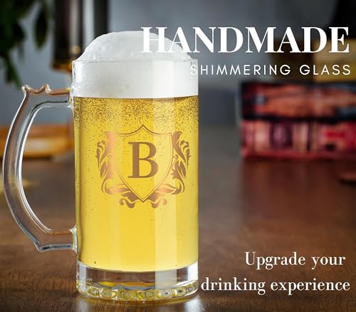 Personalized Beer Mug - 17oz Heavy Handle Stein for Men - Birthday & Christmas Gift - J
