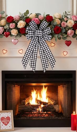 YKW Black White Buffalo Plaid Bow with Wired Edge - 11x20 Inch Farmhouse Wreath Decor