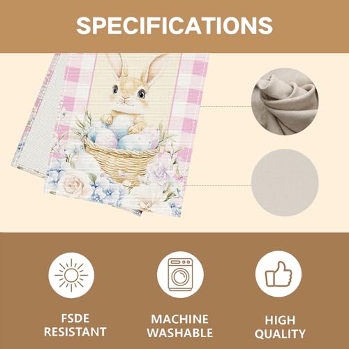 Easter Table Runner Watercolor Bunny Rabbit Eggs 13x72 Inch