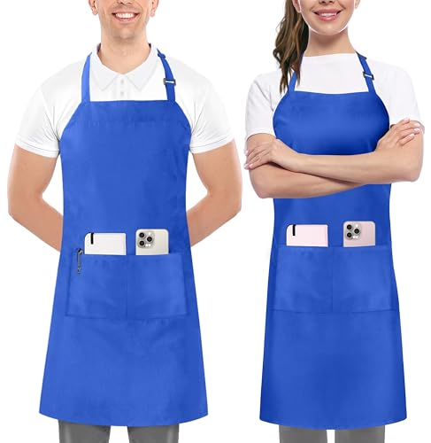 Utopia Kitchen Bib Aprons - 2 Pack, Blue, Adjustable with 2 Pockets
