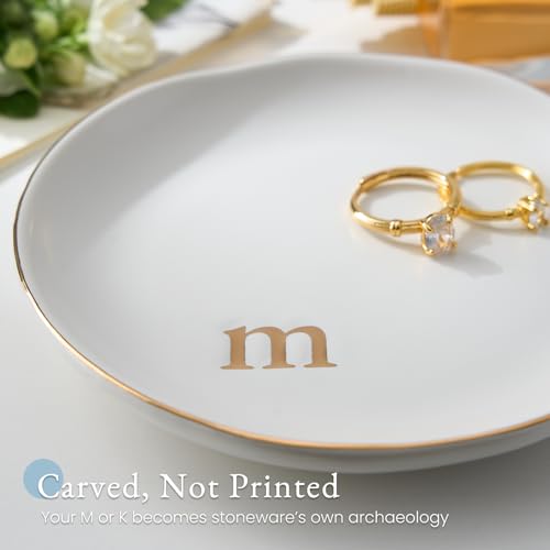 Lolalet White Ceramic Ring Dish with Initial - Personalized Jewelry Tray