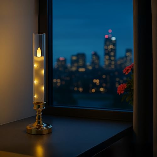 Gold Flameless LED Candles with Star String Lights and Timer - Romantic Home Decor