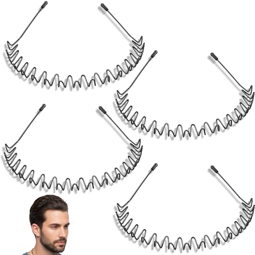 4-Pack Metal Headband for Men Women, Non-Slip Wavy Hair Band Black