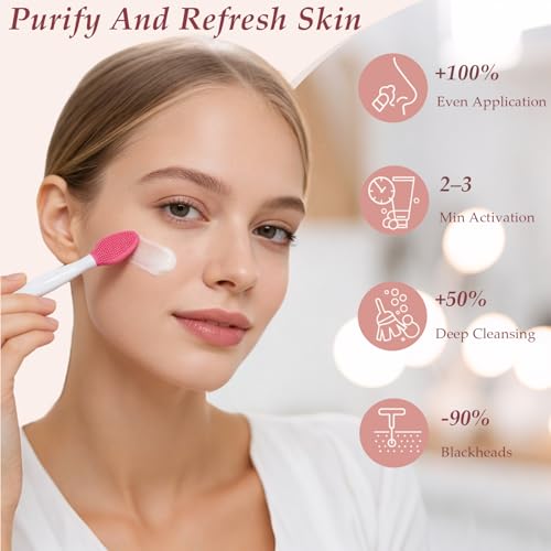 Silicone Facial Cleansing Brush Set – 10 Pack Pink-Red Face Scrubbers