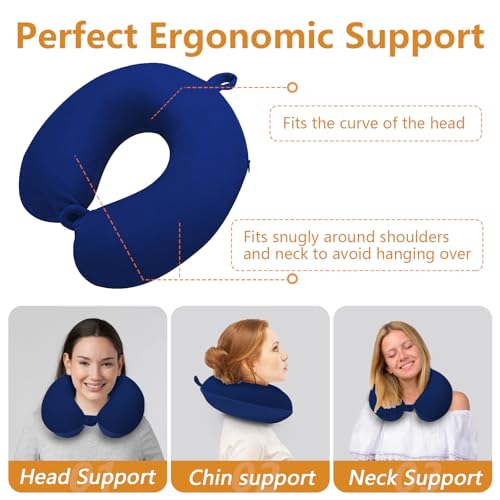 Elvodosia Dark Blue Travel Pillow - Premium Memory Foam Neck Support for Airplane & Car