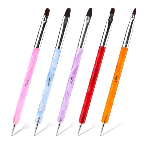 Gallipower 5Pcs Dual-Head Acrylic Nail Art Brush Set with Dotting Tool