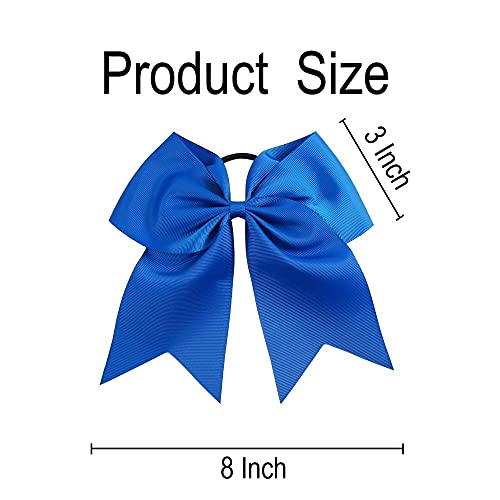 Large Blue Cheer Hair Bows with Ponytail Holders - 8 Inch, 2 Pack