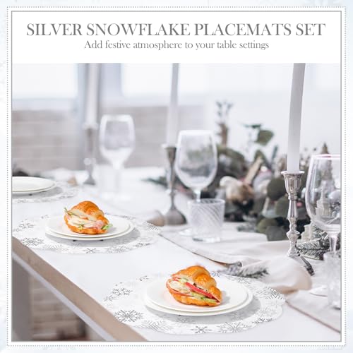 Christmas Paper Placemats Disposable Snowflake Design Silver 100 Pcs