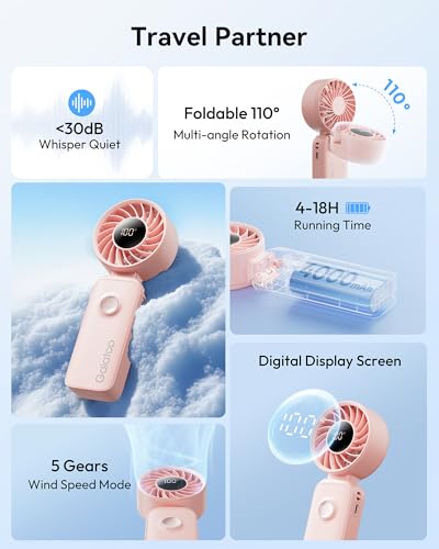 Gaiatop 3-in-1 Portable Handheld Fan - Rechargeable Neck & Desk Fan, Quiet with 18 Hours Battery Life, Perfect for Travel & Outdoor Activities
