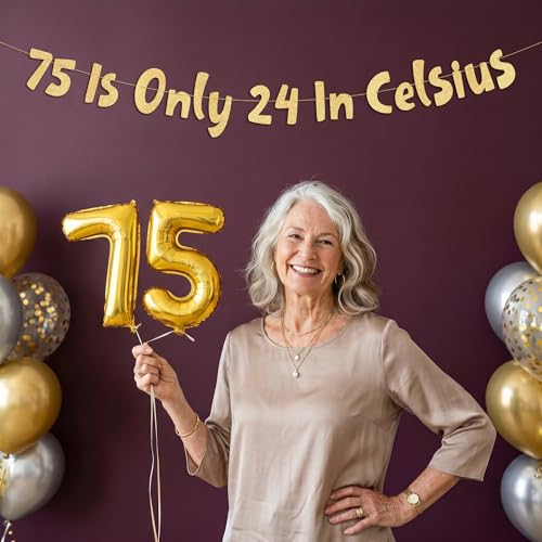 75th Birthday Gold Glitter Banner - Pre-Strung Party Decoration