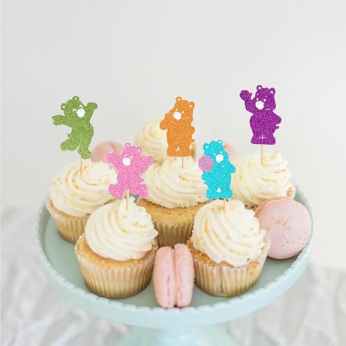 25Pcs Colorful Bear Cupcake Toppers for Kids Birthday & Baby Showers