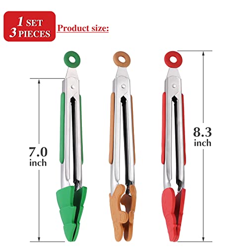 Christmas Silicone Mini Tongs Set - 3 Pattern Variations, 7-Inch Kitchen Utensils