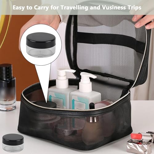 Clear Plastic Storage Jars with Black Lids, 10ml Cosmetic Sample Containers, 12 Pack