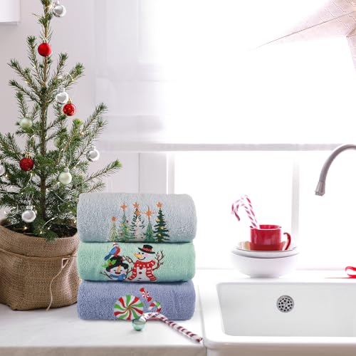 3-Pack Christmas Hand Towels - 100% Cotton, Embroidered, 29x14 Inch