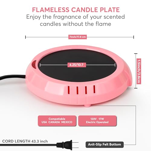 Pink Candle Warmer Plate - Large Electric Jar & Mug Warmer - Safe Scent Release