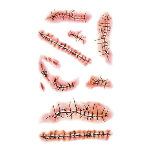 Halloween Chucky Scar Temporary Tattoos - 25 Sheets Realistic Waterproof Zombie Stitches Makeup